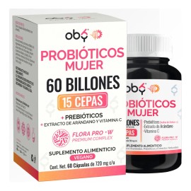 Probioticos Mujer 60 Billion 15 Cepas  Prebiticos  Arndano  Inulina Achicoria  Oby Probioticos Vaginales, Intestinal, Urinario  Probioticos Femeninos 