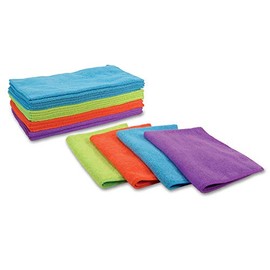 EAI Education CleanWipe Large Microfiber Cloths, 12" x 15", Aqua, Purple, Orange and Lime Green - Set of 24
