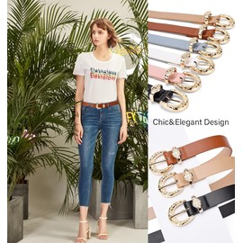 COTIM COYIN Women's Vintage Western Leather Belt with Gold Buckle, Retro Waist Belt for Jeans, Dresses and Pants, White, 2.4*107cm/0.94*42.12inches