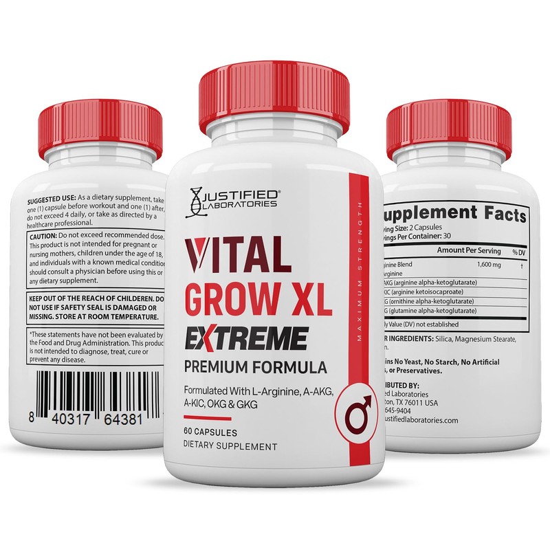 Justified Laboratories (3 Pack Vital Grow XL Extreme Pills 1600MG