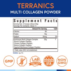 Terranics Multi Collagen Peptides Powder, Type I II III V X Hydrolyzed Collagen for Women+Men, Collagen Supplements, Fast Dissolve, Unflavored Colageno, No Sugar, Keto, 8oz