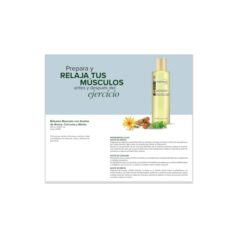 Terramar Bálsamo Muscular con Árnica, Cúrcuma y Menta, 120 mL