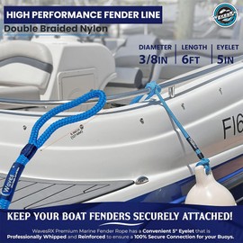 Premium Fender Line 3/8'' x 6' (4 PK) | Double Braided Nylon Boat Lines & Ropes for Docking, Pontoons, Jet Skis & PWC | Low Stretch, High Shock Absorption | Marine Boat Ropes for Docking