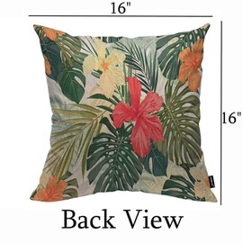 HOSNYE Hibiscus Flowers Throw Pillow Case 16x16 Summer Colorful Hawaiian Tropical Plants Palm Leaf Pillow Cushion Cover Decorative Waist Home Decorations