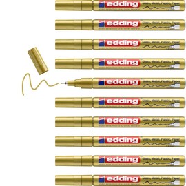 edding 780 gloss paint marker - gold - 10 paint markers - extra-fine round tip 0.8 mm - paint pen for glass, pebbles, wood, plastic, paper - waterproof, high coverage