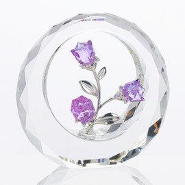 Crystal Purple Rose Flower Bouquet Figurine Ornaments Collectible Gifts for Women Wife, Romantic Anniversary Wedding Gifts for Friends Girls