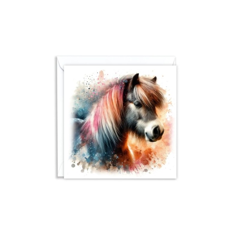 Shetland Pony Horse Watercolour Splash Effect Artistic Blank Greeting Card