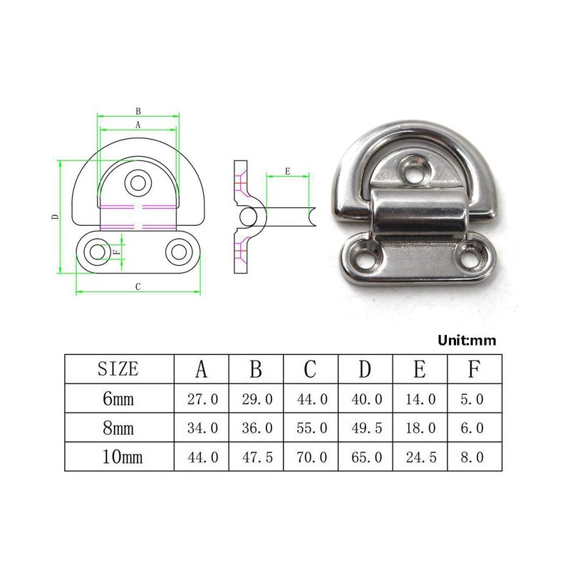10mm Folding Pad Eye 316 Stainless Steel Lashing Ring Heavy