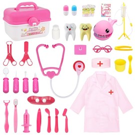 Juego de Doctor para Niñas, AivaToba 36 PCS Kit de Médico de Juguete para Niños, Juguetes de Simulación Médica con Estuche de Caja,Juego de Rol Disfra