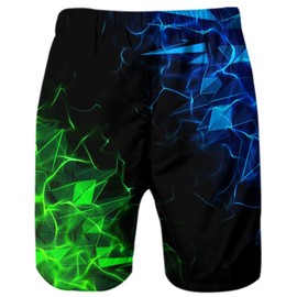 Cozople Men's Swimming Trunks Quick Dry Beach Board Shorts Fashion Blue Green Geometric Swimwear with Drawstring
