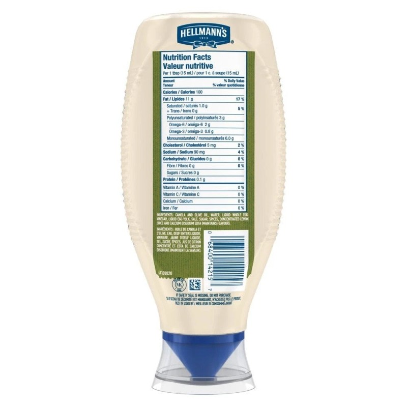 Hellmanns Hellmann's Mayonnaise, Olive Oil, 750 ml/25.4 fl. oz., {Imported