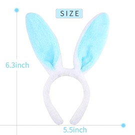 XIELIME Easter Bunny Ears Headband Blue Plush Rabbit Ear Hairband Cute Easter Bunny Headband for Kids Girls Adults Easter Party Favor Cosplay Costume Accessories Gift 1PCS