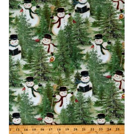 Clothworks Cotton Snowmen Holidays Winter Christmas Trees Fabric Print by the Yard D407.31