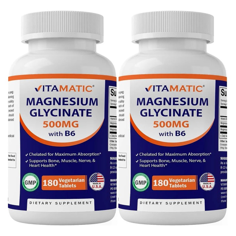 ⚡🌙 Vitamatic Glicinato de Magnesio 500mg | 180 Tabletas |