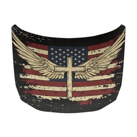 Qiyupavto Car Hood Cover Elastic Polyester Protector Car Hood Wrap Blanket Waterproof Auto Exterior Accessories for Sedans SUV Trucks Pickup (American Flag Cross Wings Design)