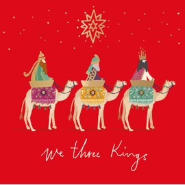 Religious Art Charity Christmas Cards Embossed with Gold Foil - Eco-Friendly - Pack of 6 (We Three Kings Camels)