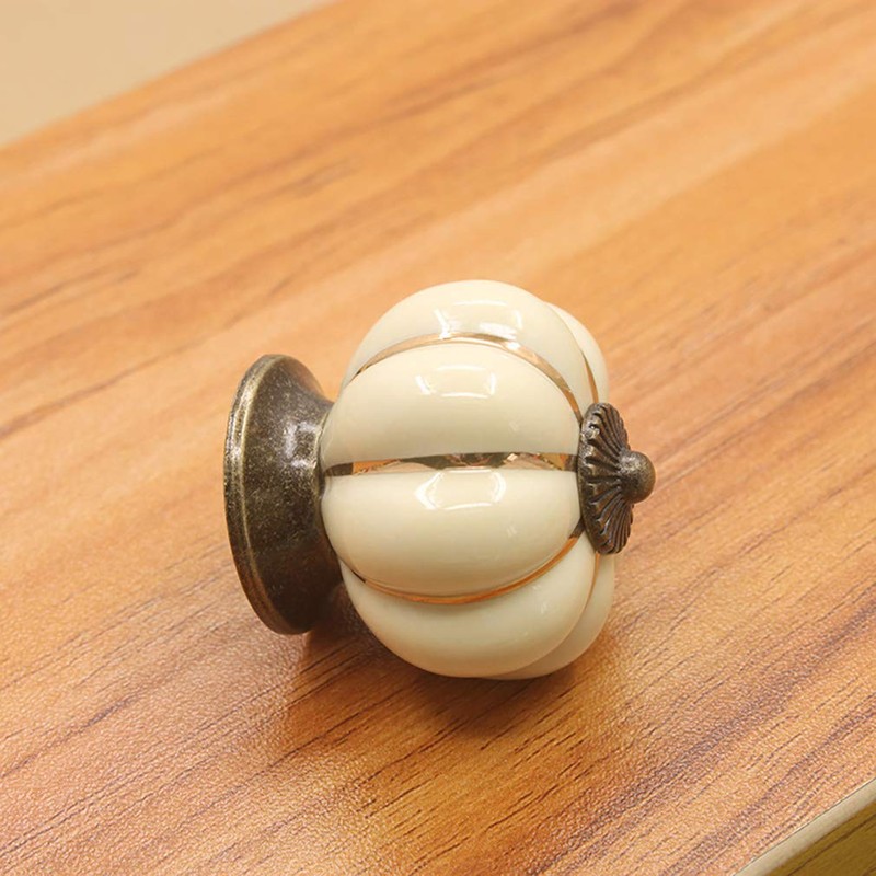 ESreake Yusheng 5 Pack Yellow Vintage Ceramic Pumpkin Cabinet Knobs
