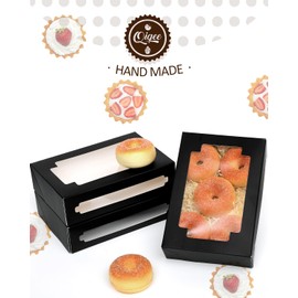 qiqee 36Packs Auto-pop Black Cookie Boxes for Gift Giving 8x5.3x2 inch Black One Second Fold Bakery Box with Window Treat Box for Donuts Candies and Biscuit