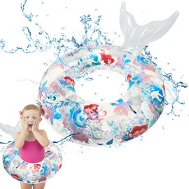Swimming Ring for Kids, Kids Rubber Ring, Mermaid Transparent Floating Swimming Ring with Sequin, Inflatable Ring, Pool Ring for Swimming for 3-9 Kids Summer Pool Party Water Sports