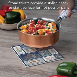 CounterArt Lakeside Days Decorative Heat Tolerant Stone Trivet with Non-Skid Cork Backing 8” Square Artistic, Durable, Easily Wipes Clean
