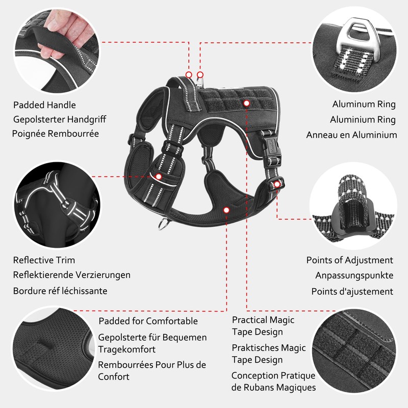 HEELE Dog Harness, Tactical Dog Harness with Molle Panel, Harness