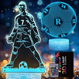2 Patterns Ronaldo Football Star Night Light Set, 16 Colors 3D LED Illusion Lamp with Remote Control and Smart Touch Football Light for Boys, Champions League Football Gift for Football Fans Kids
