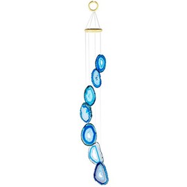KYEYGWO Blue Agate Discs Geode Wind Chime Sun Catcher Crystal Stone Chime Artwork for Home Garden Decoration 65-80 cm
