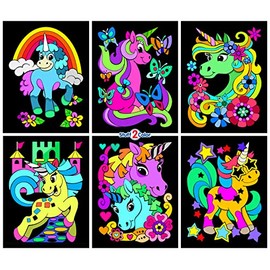 Unicorn Power - 6 Pack of Fuzzy Velvet Coloring Posters for Kids, Toddlers, Girls, and Boys (All Ages Coloring Activity) - Best Arts and Crafts Project for Sleepovers, Kids Decor, Sharing and More