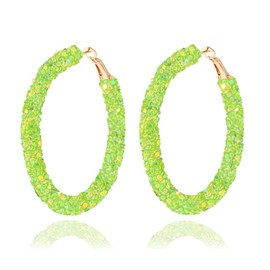 Sequins Hoop Earrings Bohemian Glitter Wrapped Gold Plated Dangle Drop Earring Circle Statement Earrings Boho Jewelry (grass green)