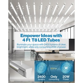 Sunco 10 Pack T8 LED Bulbs 4 Foot, 48 Inch Tube Light Bulbs Fluorescent Replacement, Single or Double Ended Hybrid Type A+B, 2400 LM, 20W, 5000K Daylight, Clear Lens ETL
