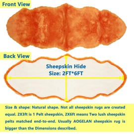Orange Genuine Sheepskin Rug, Fluffy Fuzzy Soft Shaggy Fur Area Rug for Bedroom Living Room Fur Wool Pray Pup Carpet Cushion, Chair Sofa Seat Cover, Double Pelt/2FT*6FT