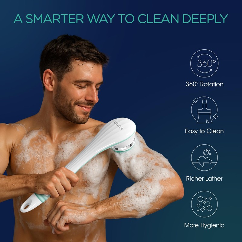 VOYOR Electric Silicone Body Scrubber, Back Scrubber for Shower, Waterproof
