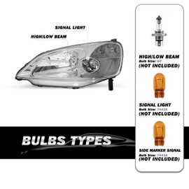 SOCKIR Headlight Assembly Compatible with 2001 2002 2003 Honda Civic Coupe/Sedan Driver and Passenger Side (Chrome Housing with Clear Reflector)