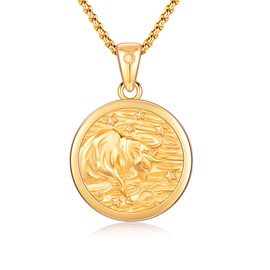 XIXLES Taurus Sign Necklace 925 Sterling Silver Gold Constellation Pendant Necklace, Zodiac Taurus Medallion Necklace, Horoscope Jewelry Women