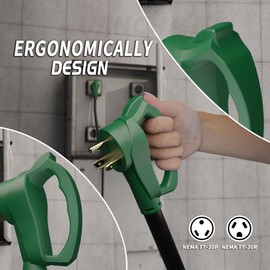 PlugSaf 10 FT 30 Amp RV Extension Cord Outdoor with Grip Handle, Flexible Heavy Duty 10/3 Gauge STW RV Power Cord Waterproof with Cable Organizer, NEMA TT-30P to TT-30R, Black-Green, ETL Listed