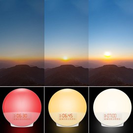 Cadrim Wake up Light, Natural Sunrise Simulation Alarm Clock Sunset Fading with Dual Alarm Clocks Snooze Function 7 Natural Sounds Setting Color Changeable Beside Nightlight and FM Radio for Bedroom