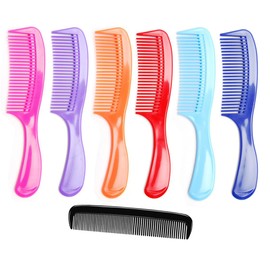 LUXXII - (6 Pack) 8" Colorful Styling Essentials Round Handle Comb Hair Combs and (1 Pack) 5" Favorict Pocket Comb (A)