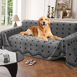 Akpgq Boho Anti-Slip Couch Cover Soft Pet-Friendly Sofa Cover for Dog Chenille Waterproof Couch Cover Multi-use Furniture Protector Cover Washable (XGDD-Grey, 91"*134")