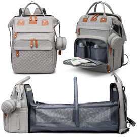 JKJRJJ Diaper Bag Backpack with Changing Station, Large Diaper Bag For Boys And Girls, Multifunctional Waterproof Travel Diaper Backpack, Baby Bag with USB Charging Port for Moms Dads, grey