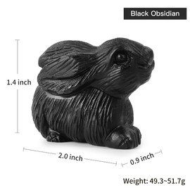 Artistone 2.0" Black Obsidian Crystal Rabbit Statue Figurine,Hand Carved Gemstone Bunny Animal Carvings Sculpture Crafts for Home,Garden,Lawn Yard Decor Ornament Farm