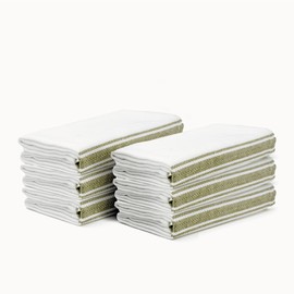 Salt Earth Kitchen Towels Cotton Dish Towel Size 24x14 Inches Set of 6 100% Ring Spun Cotton Absorbent Quick Dry Herringbone Weave Lint Free Washable Dishcloth Hanging Loop Color White & Green Stripe