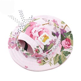 Leconpet Princess Pet Hat Dog Caps Hats with Neck Strap Adjustable Comfortable Ear Holes for Small Medium Dogs in Outdoor Sun Protection (Colour Flower, L)
