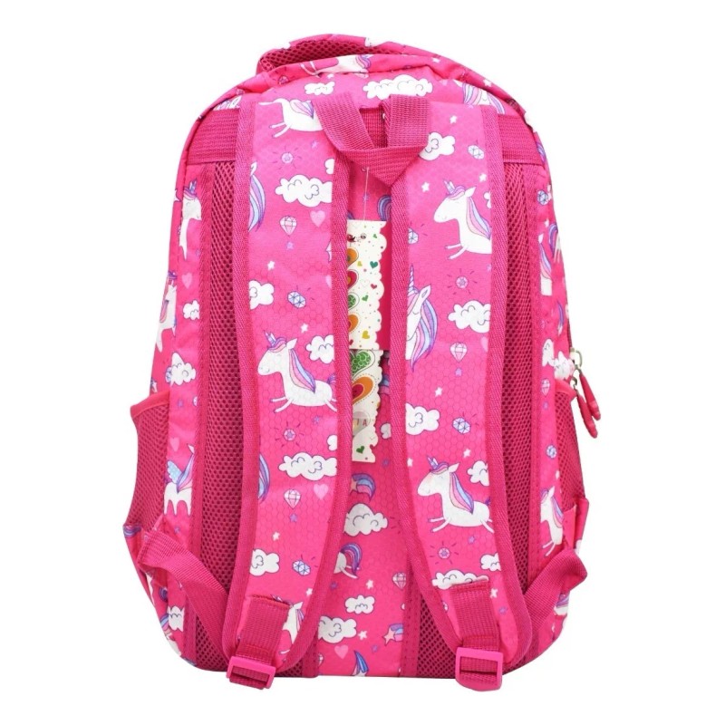 Lluvia Mochila Y Lapicera Unicorn Nubes Y Estrellas Estampado Rosa