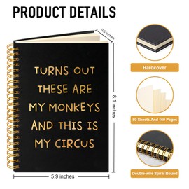 PUVOXHO Turns Out These Are My Monkeys and This Is My Circus 160 Blank Pages Spiral Notebook, Office Pranks Gifts, Funny Sarcastic Gifts for Women Men Boss Leader Supervisor Mentor Coworker
