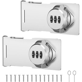 Mechanical Password Rotary Hasp Locks, Cabinet Combination Lock, Door Security Slide Latch Lock for Small Doors, Cabinets, Barn Door, Bathroom, Outdoor (2 Packs Silver)