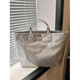 25 Fall&Winter Fashion Tote Bag, Large Capacity Handbag for Women, Casual Trendy Versatile High-quality Daily Commuting Bag, Girl Fashionable Shopping Bag:_Metallic Silver_one-size