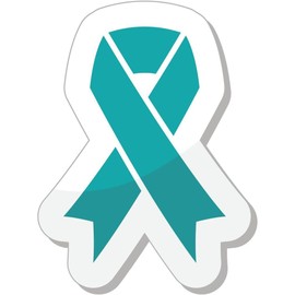 Zirni Teal Ribbon Ovarian Cervical and Uterine Cancers Symbol Sticker Decal Design 4" X 5"