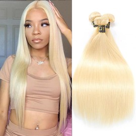 QTHAIR 14A Brazilian 613 Straight Hair Bundles 300g Honey 613 Blonde Human Hair Bundles Brazilian Straight Human Hair 100% Human Hair 613 Straight Hair Bundles 8 10 12inch