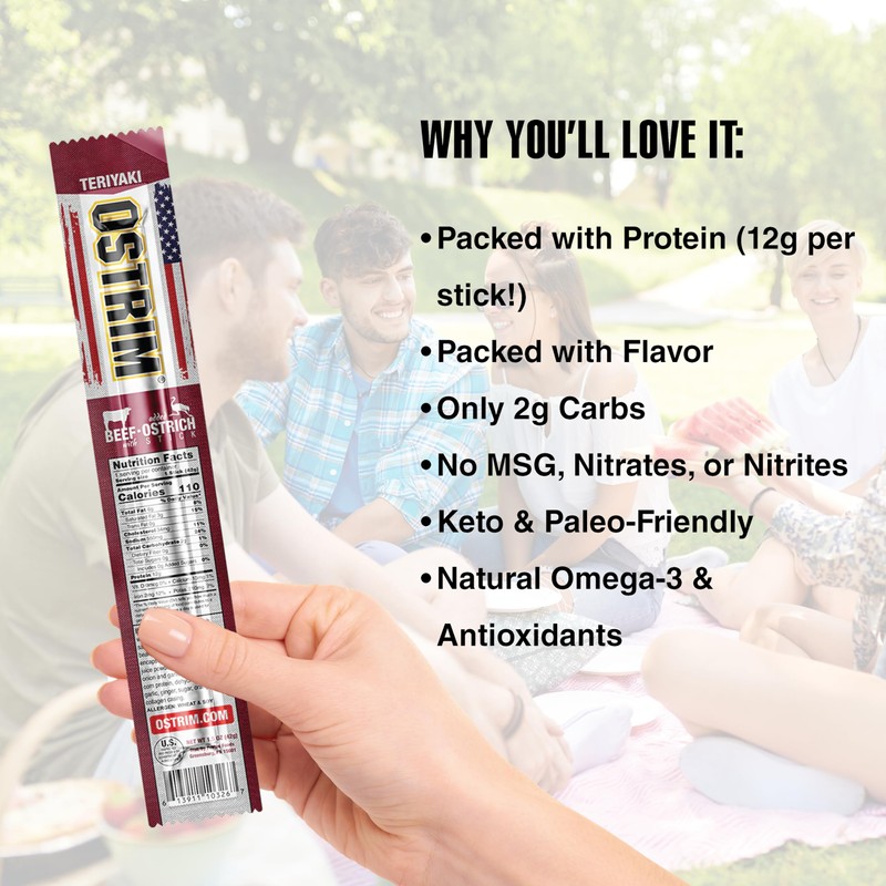Ostrim Beef & Ostrich Jerky Snack Sticks-Teriyaki Flavor, 1.5 oz