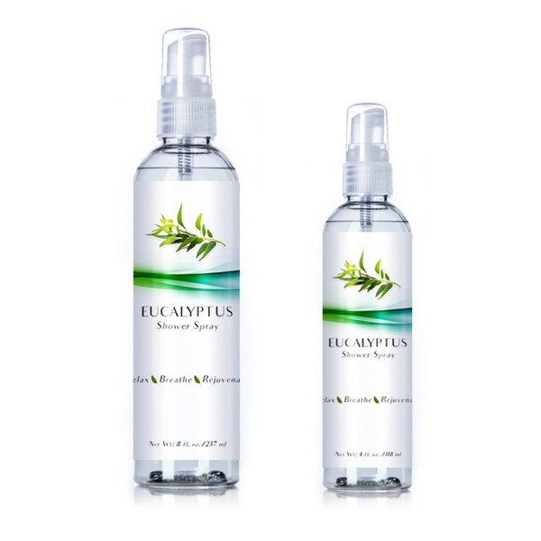 New Eucalyptus Oil Shower Spray, Highest Mixture Essential Oil Spray for Showers, Steam Rooms and Sauna | Two Pack for Home and Travel (Eucalyptus, 4oz/8oz)